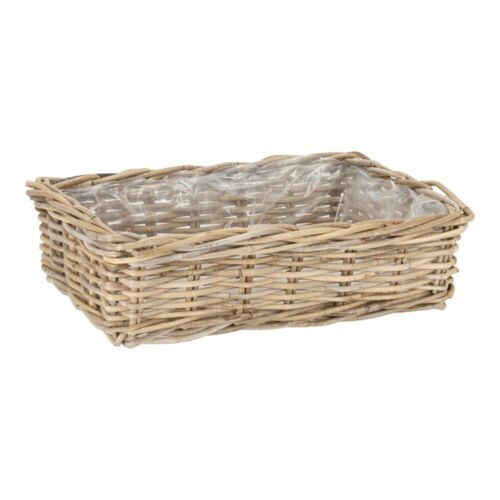 Lav aflang firkantet plantekurv i rattan plastindsats - L.50cm