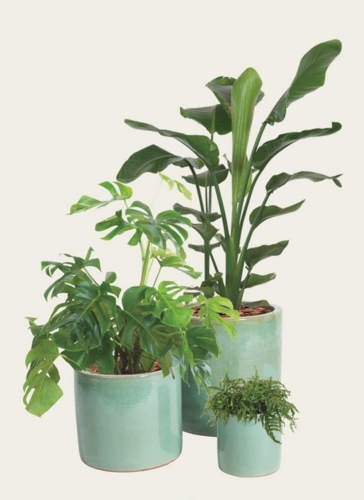 Light green glazed ceramic pots / sæt 3stk