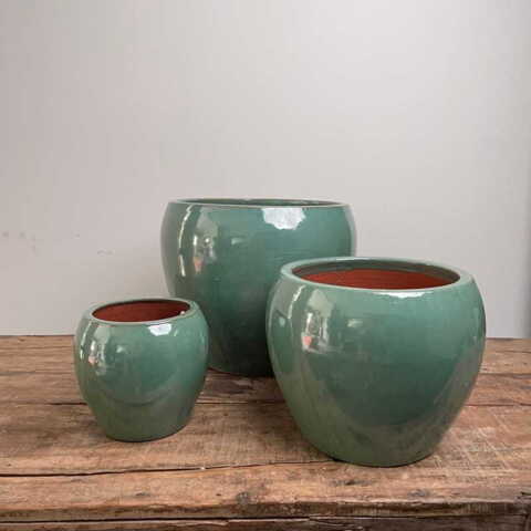 Jade green ceramic pots / sæt 3stk / min 2 sæt