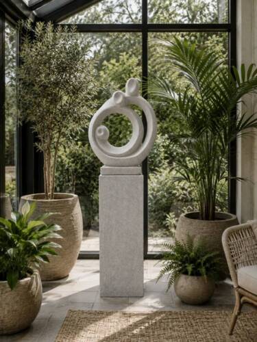Family - Mor - Far - Barn Skulptur i grå Terrazzo med sokkel - 120cm