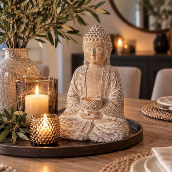30cm sand antique Buddha figur med lysholder