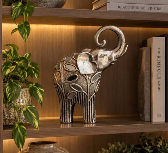 Abstrakt Elefant skulptur i sølv med spejlstykker - 2 modeller