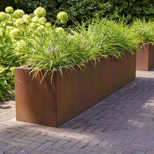 H.60xB.50cm / Aflange plantekummer i rust - Med Bund - L.90+120+150+200+300cm