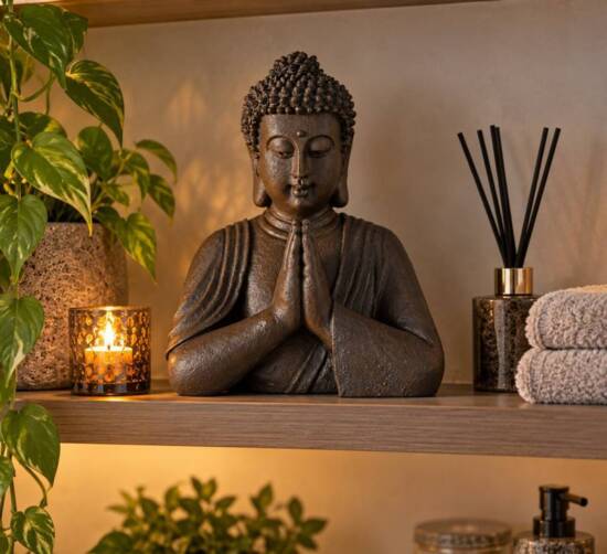 Buddha figur i brun antik - 25cm i halv statur