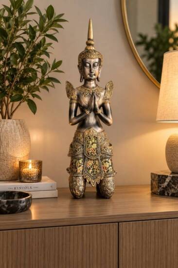 Buddha figur / tempelvogter i guld antik - 48cm