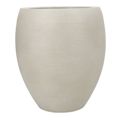 Krukke med riller / striber i sandgrå glasfiber - H.45cm
