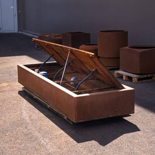 Aflang vandfontæne / vandkunst i Corten stål med lys & pumpe - 100cm bred