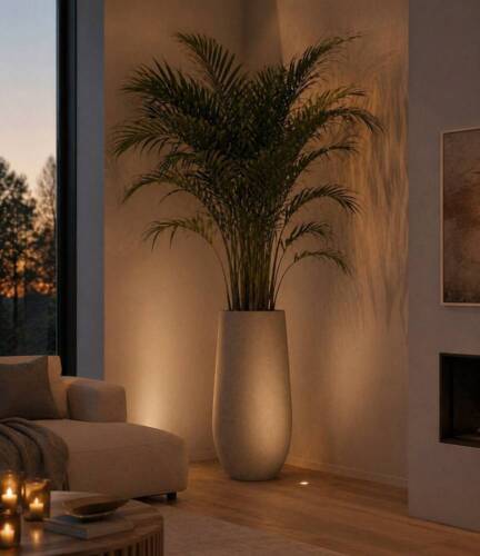 Høj rund sand/beige krukke i glasfiber - 70cm eller 100cm sahara letvægtskrukker