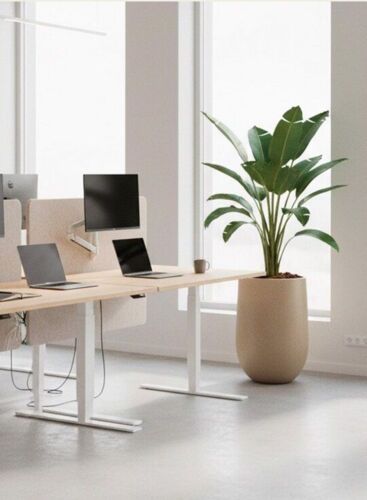 Høj rund sand/beige krukke i fiberstone - 70cm eller 100cm sahara letvægtskrukker