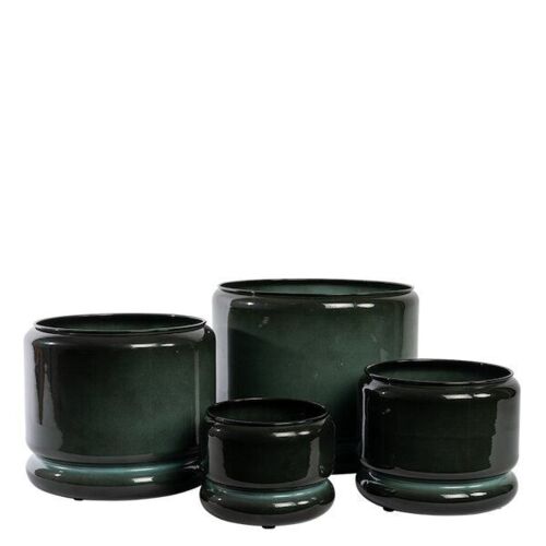 Upcycled plantepotter i metal - Sæt med 3stk - Kastanje + Gråblå + Flaskegrøn