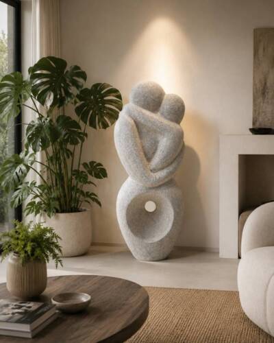 Abstrakt Soulmate haveskulptur i grå sten Terrazzo - 92cm