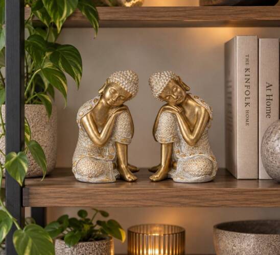 Dilara Buddha figurer gold/sand - SÆT
