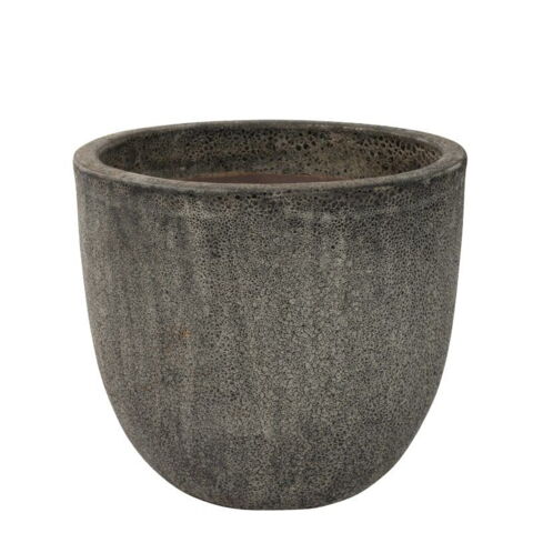 Let glaserede keramik krukker med  lava look - sæt 3stk - sort + rust