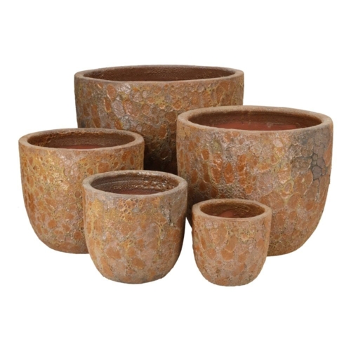 Let glaserede keramik krukker med  lava look - sæt 5stk