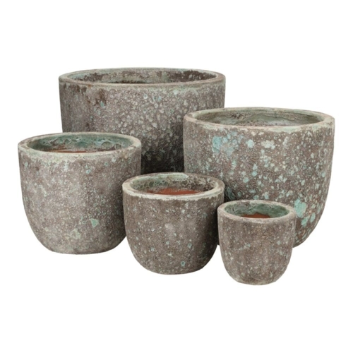 Let glaserede keramik krukker med  lava look - sæt 5stk