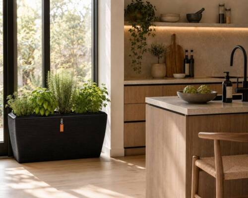 Aflang plantekasse granite black rib - Livstidsgaranti