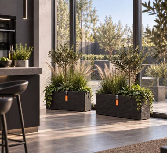Plantekasse rektangulær rib black - 73cm