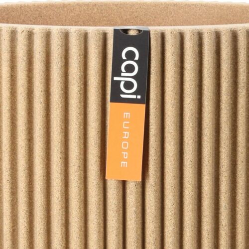 Indendørs rund plantekrukke i beige med ribber - Ø.36cm + Ø.44cm