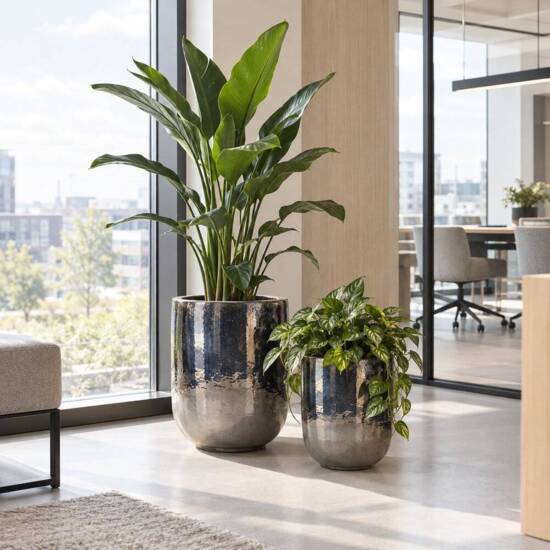 Indendørs / udendørs glaseret krukke i metallic grey