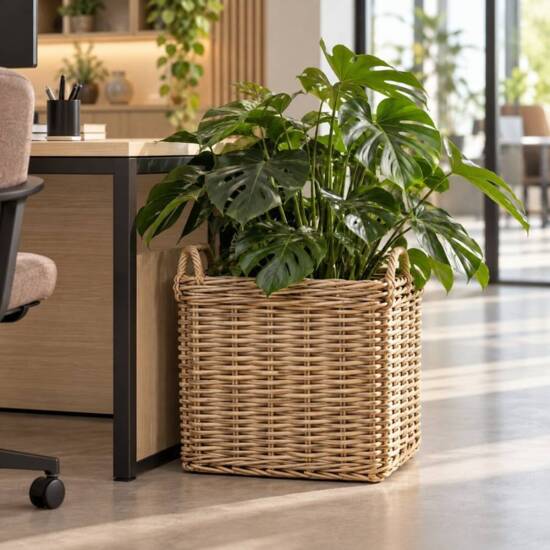 Firkantede rattan krukker med hjul - 40cm + 50cm