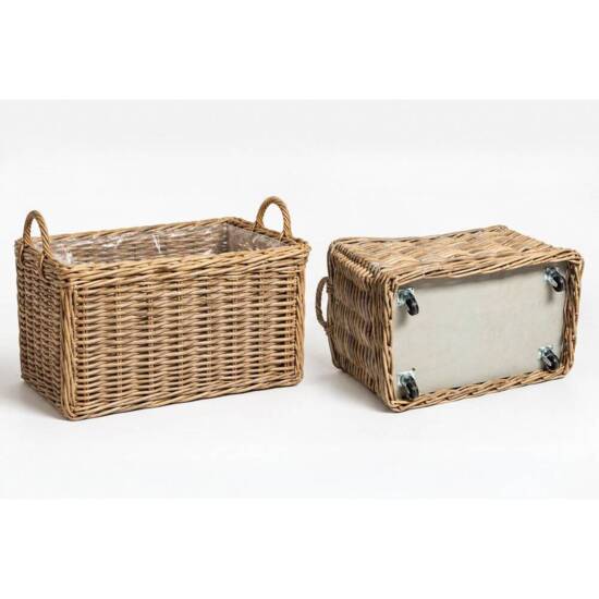 Aflange rattan krukker med hjul - L.60cm + L.70cm