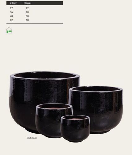 Sorte glaserede udendørs krukker i sæt - 4stk