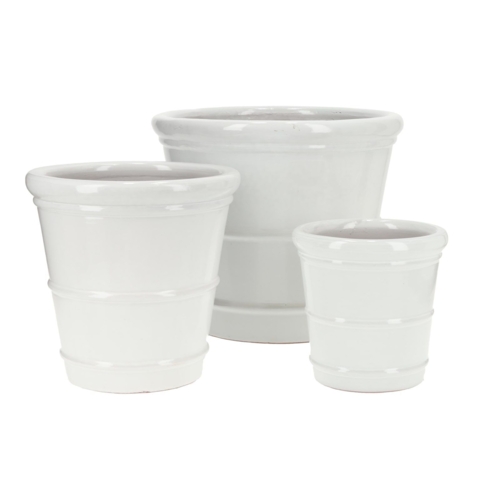 Konisk glaseret krukke - sæt 3stk - hvid - sort - grøn mos + blå/grøn