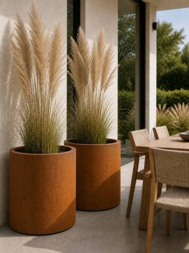 Høj Cylinder krukke i corten stål / Ø.60 - H.60+H.80cm+100cm+120cm
