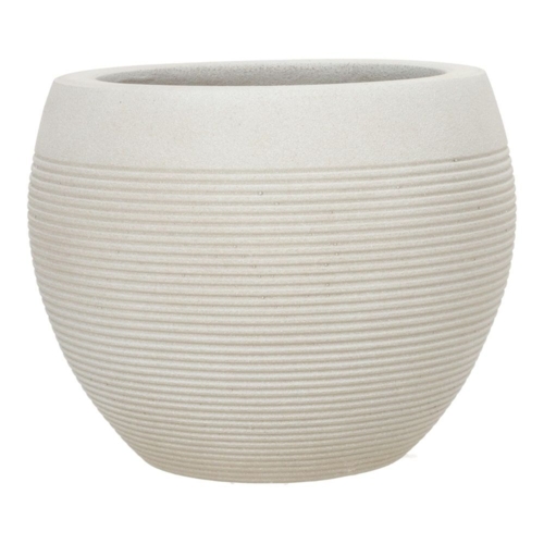 Rund sandfarvet plantepotte i glasfiber med vandrette riller - H.20xØ.25