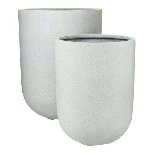 Runde lysegrå frostsikre krukker i glasfiber - SÆT