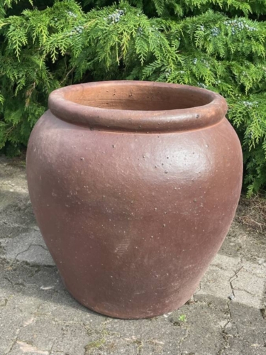 Rund konisk udendørs ironstone havekrukke i stentøj - H.66xØ.66cm