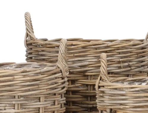 Runde rattankurve / potter med indsats og håndtag