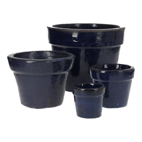 Små glaserede plantekrukker i sæt med 4stk / Blå eller Grøn