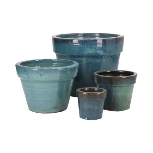Små glaserede plantekrukker i sæt med 4stk / Blå eller Grøn