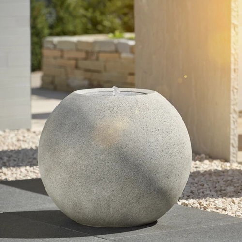 Rund Maicao Vandkunst i sten look med LED lys - Sort eller Grå