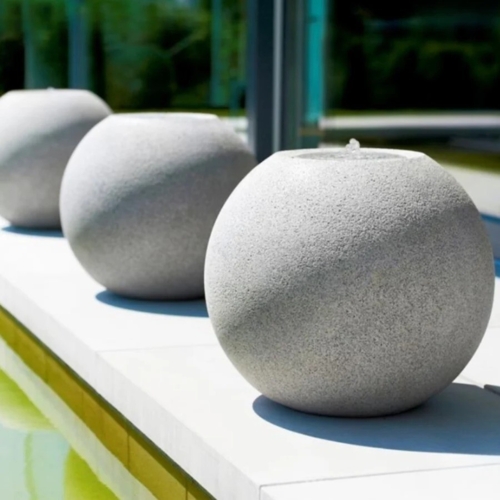 Rund Maicao Vandkunst i sten look med LED lys - Sort eller Grå