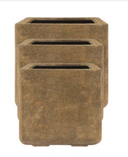 Firkantet Plantekumme i brun sandsten look - 5 års frostgaranti - Sæt