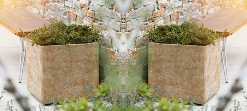 Firkantet Plantekumme i brun sandsten look - 5 års frostgaranti - Sæt