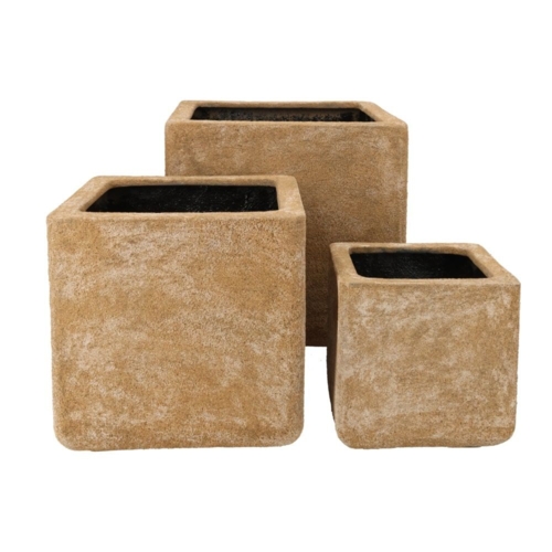 Firkantet Plantekumme i brun sandsten look - 5 års frostgaranti - Sæt
