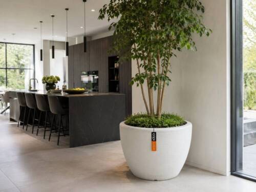 Hvid konisk krukke granite white rib - Livstidsgaranti - Op til Ø.75cm