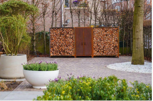 Udendørs skab med låger til redskaber og brænde - 180cm haveskab i cortenstål