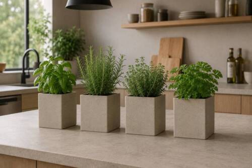 H.19x15x15cm Plantepotter I Sandtruktur - Sort + Grå + Sand