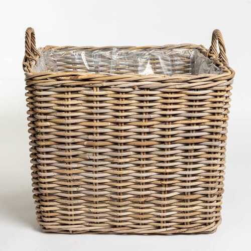 Krukke / Kurv i flettet pil med håndtag og plastindsats - 50x50cm eller 65x65cm