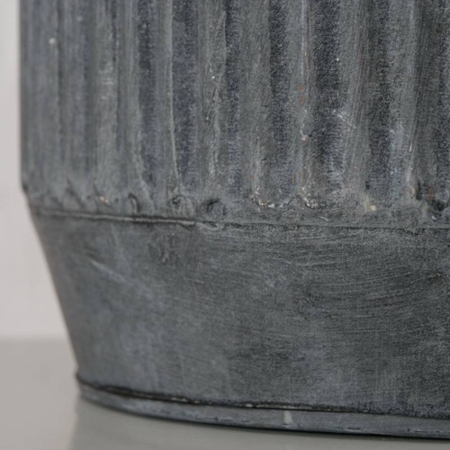 Runde plantepotter i metal med zink look og ribber - Sæt