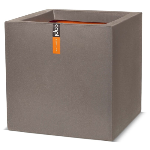 Firkantet kubisk plantekrukke i varm taupe - 40x40cm / 50x50cm