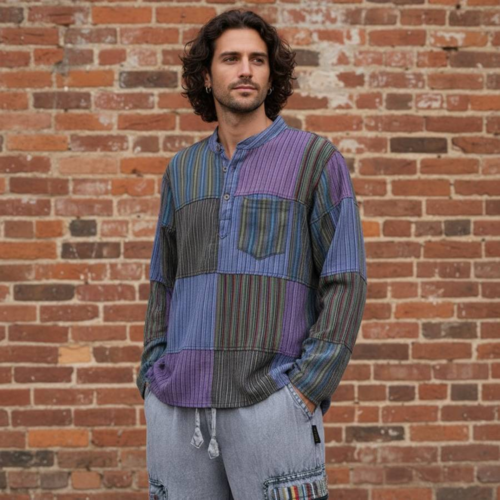 Patchwork bondeskjorte til Herre - 3 Modeller