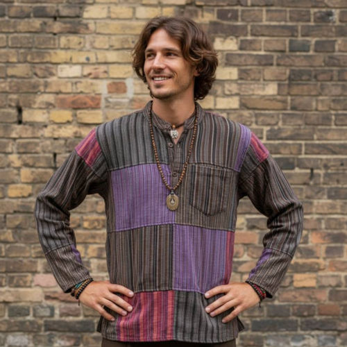 Patchwork bondeskjorte til Herre - 3 Modeller