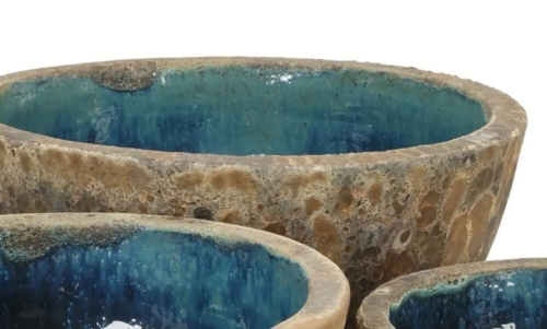 Lave vandtætte glaserede plantekrukker med lavalook i keramik / stentøj - Rust + Grøn