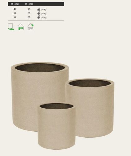 Rund cylinder indendørs sahara krukke i glasfiber - M/U Hjulsæt - 3 størrelser