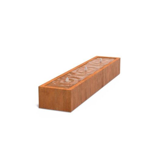 Aflang vandfontæne / vandkunst i Corten stål med lys & pumpe - 60cm bred